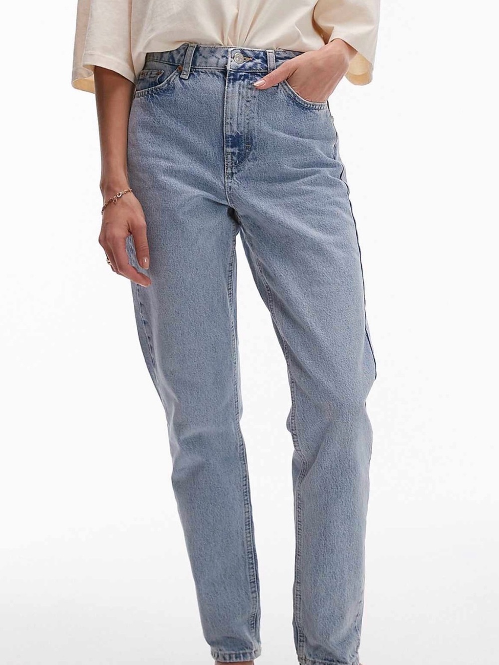 Topshop Original Mom High Rise Jeans Bleach Wash W25 L32 | Brand New